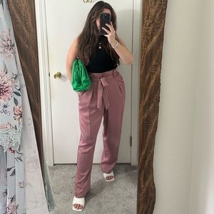 NWOT GIBSON LATIMER Pink Silk Paper Bag Tie Waist Trousers